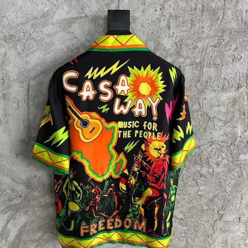 CASABLANCA Black rock graphic silk T-shirt