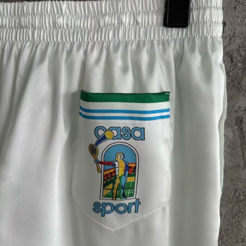 CASABLANCA Colorful portrait pattern silk white shorts