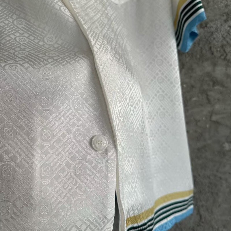 CASABLANCA White silk jacquard T-shirt with orange pattern