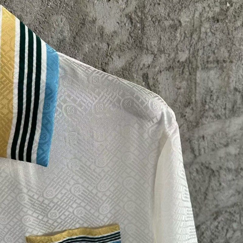 CASABLANCA White silk jacquard T-shirt with orange pattern