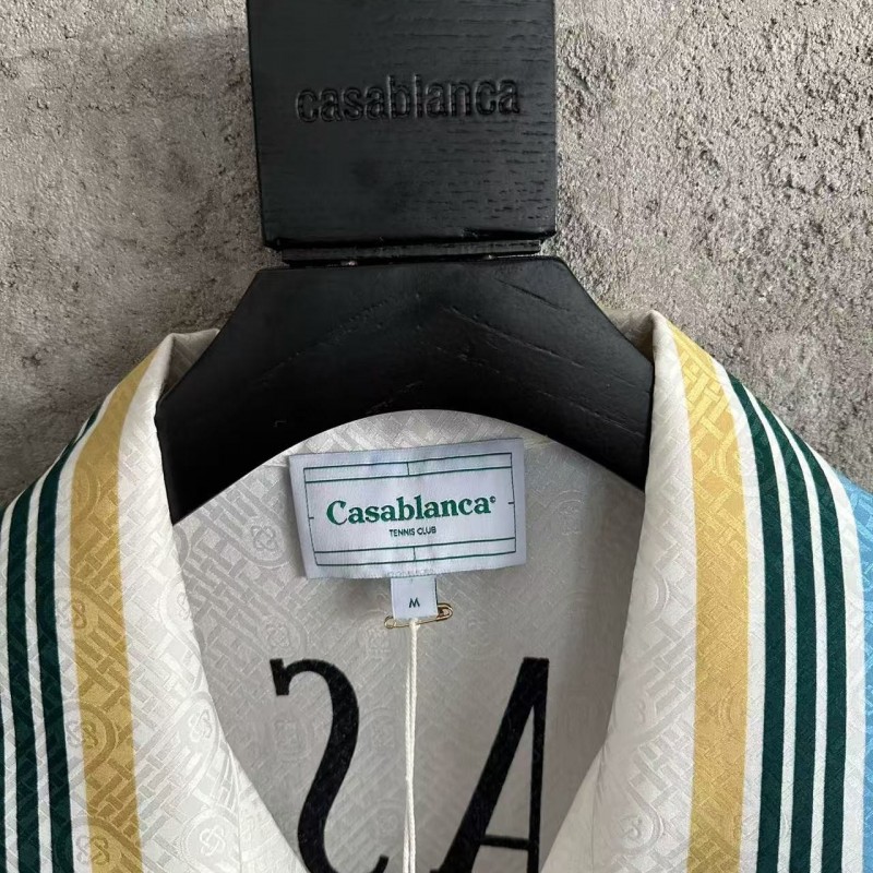 CASABLANCA White silk jacquard T-shirt with orange pattern