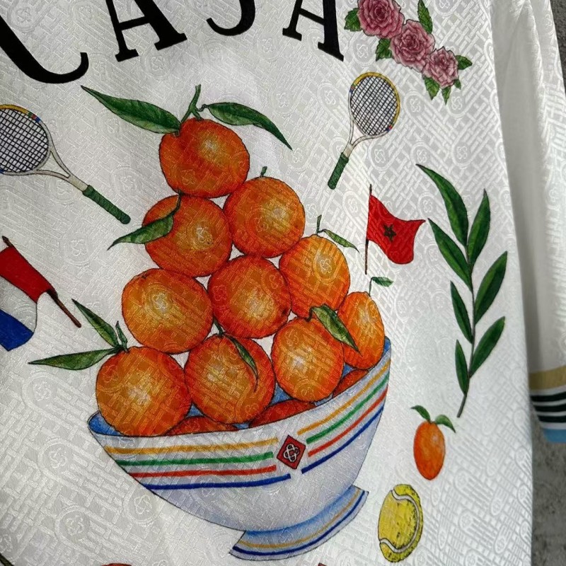 CASABLANCA White silk jacquard T-shirt with orange pattern