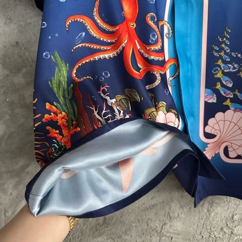 CASABLANCA Blue silk shirt with marine animal print