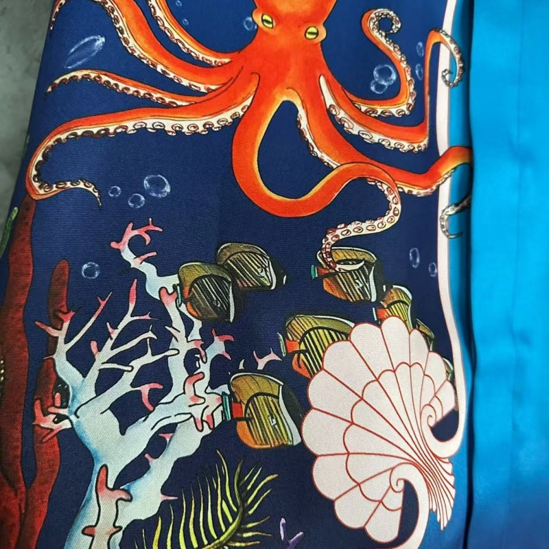 CASABLANCA Blue silk shirt with marine animal print