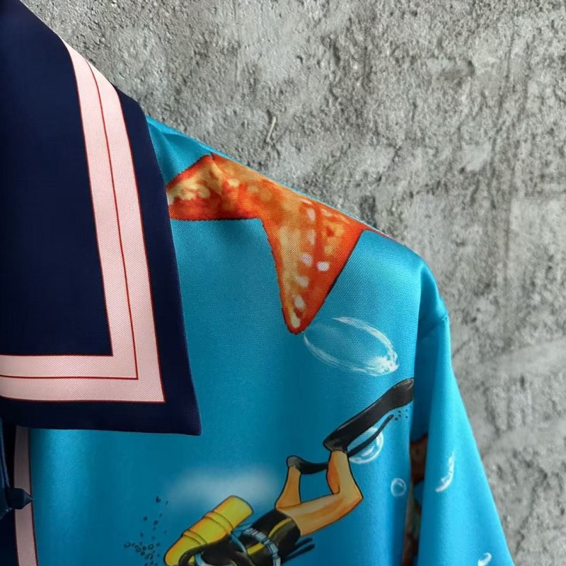 CASABLANCA Blue silk shirt with marine animal print