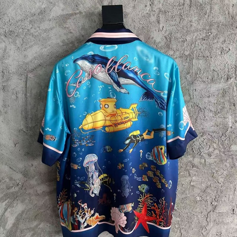 CASABLANCA Blue silk shirt with marine animal print