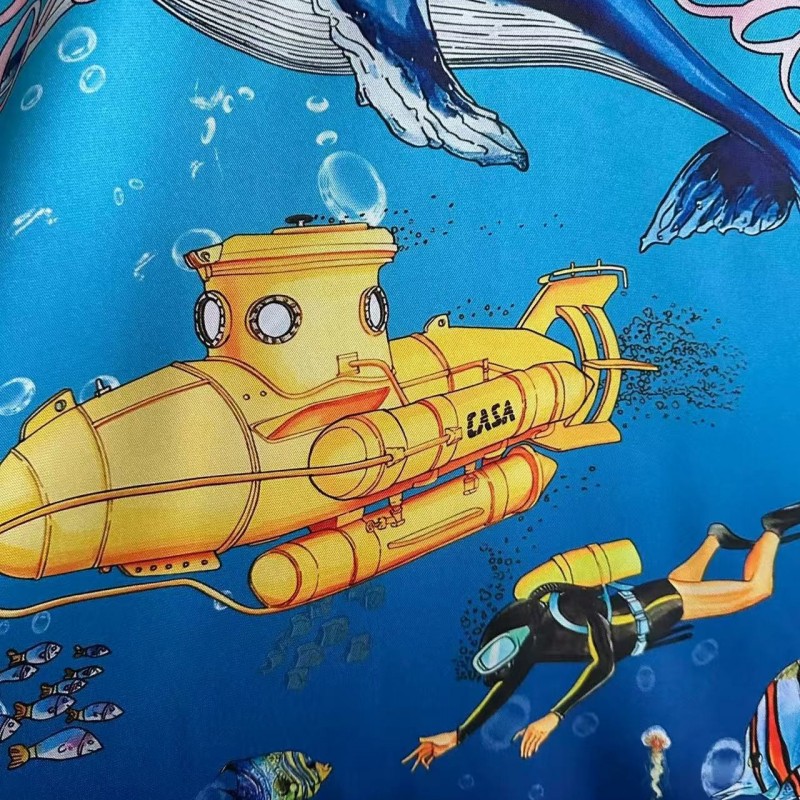 CASABLANCA Blue silk shirt with marine animal print