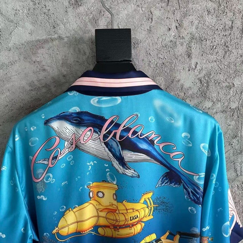 CASABLANCA Blue silk shirt with marine animal print