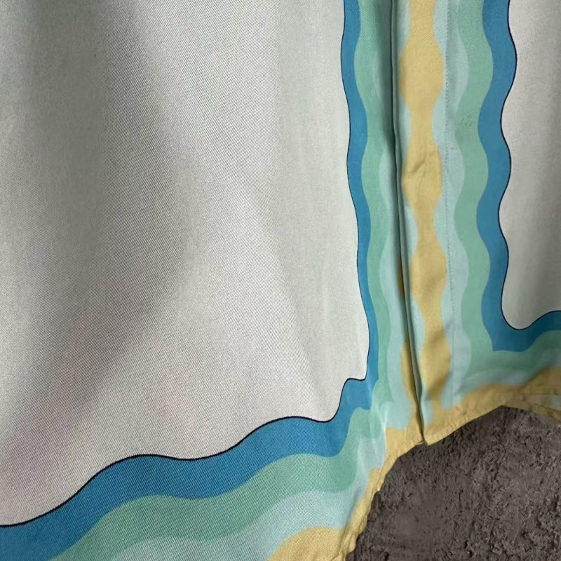 CASABLANCA Light blue silk T-shirt with ripple pattern