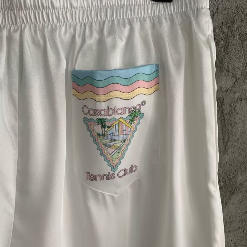 CASABLANCA White silk shorts with glass house pattern