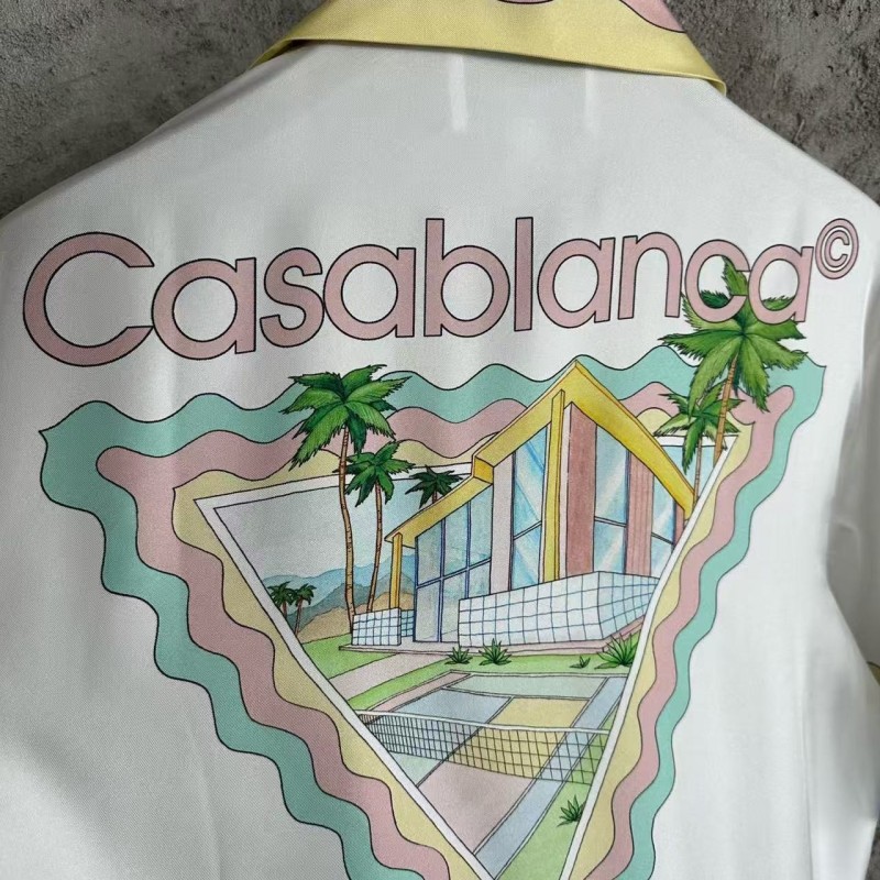 CASABLANCA White silk T-shirt with glass house pattern