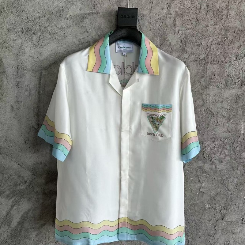 CASABLANCA White silk T-shirt with glass house pattern