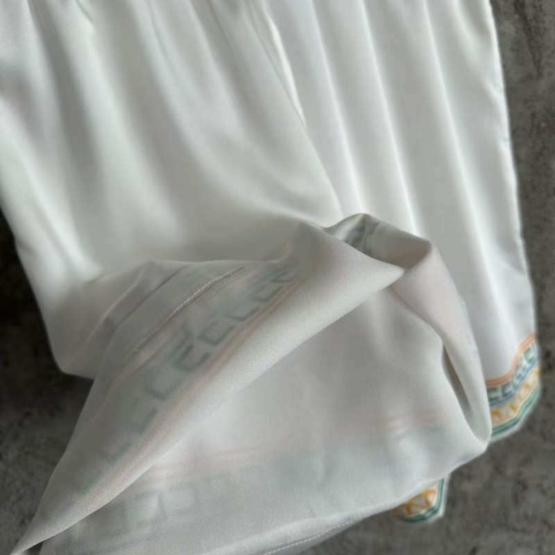 CASABLANCA White silk shorts with tennis racket pattern