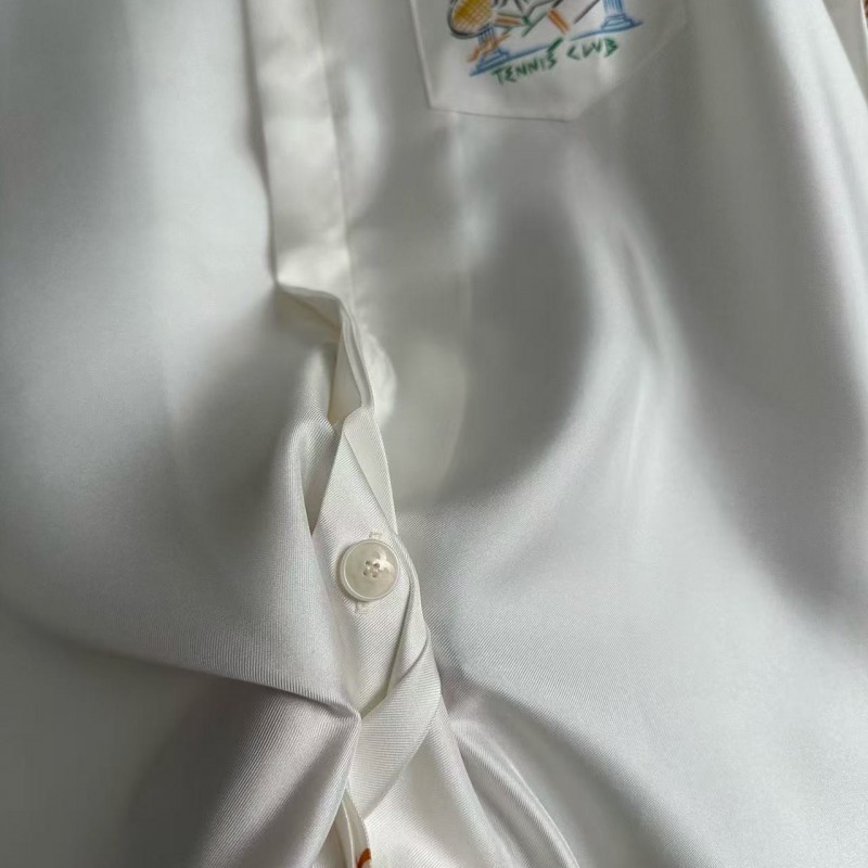 CASABLANCA White silk T-shirt with tennis racket pattern