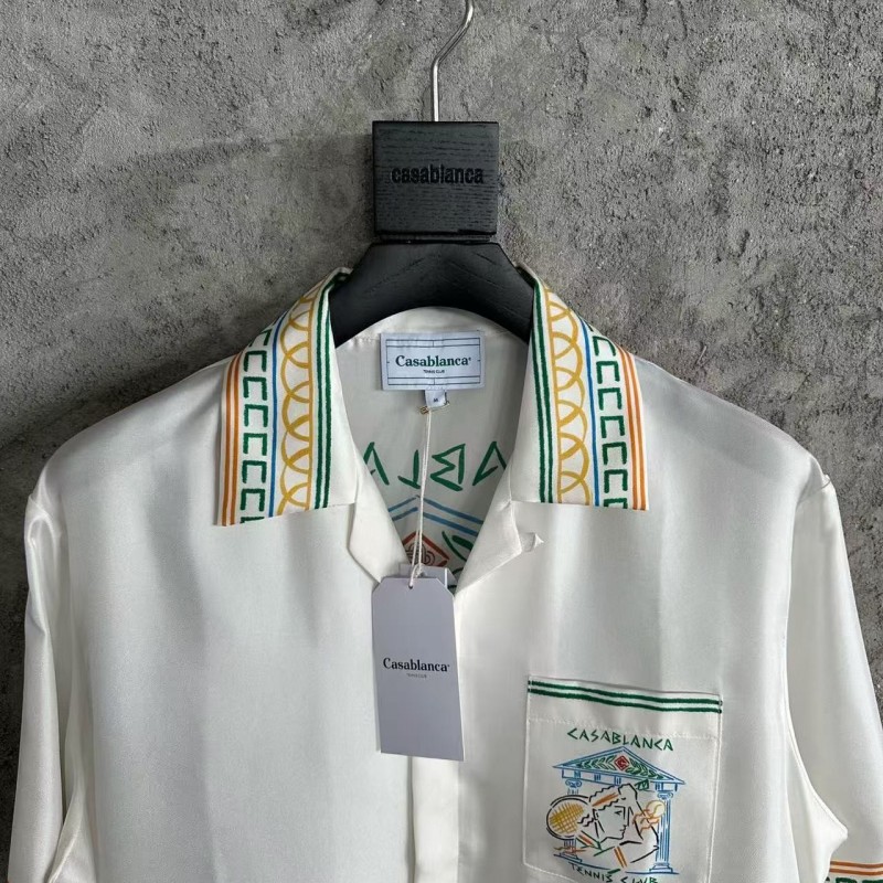 CASABLANCA White silk T-shirt with tennis racket pattern