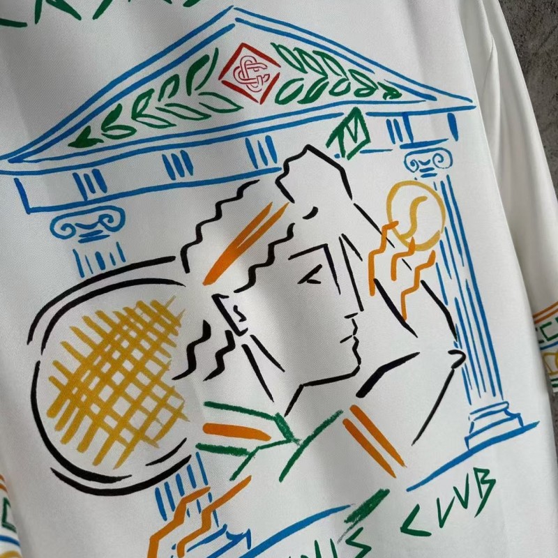CASABLANCA White silk T-shirt with tennis racket pattern