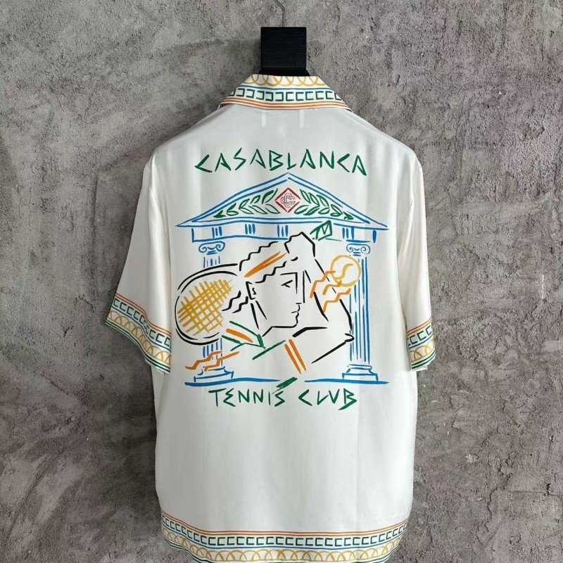 CASABLANCA White silk T-shirt with tennis racket pattern