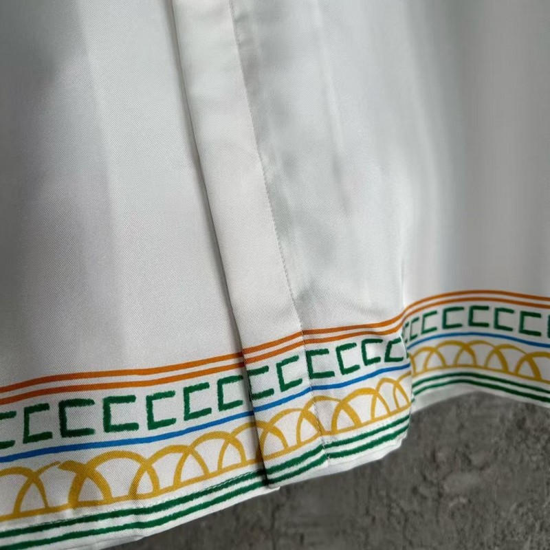 CASABLANCA White silk T-shirt with tennis racket pattern