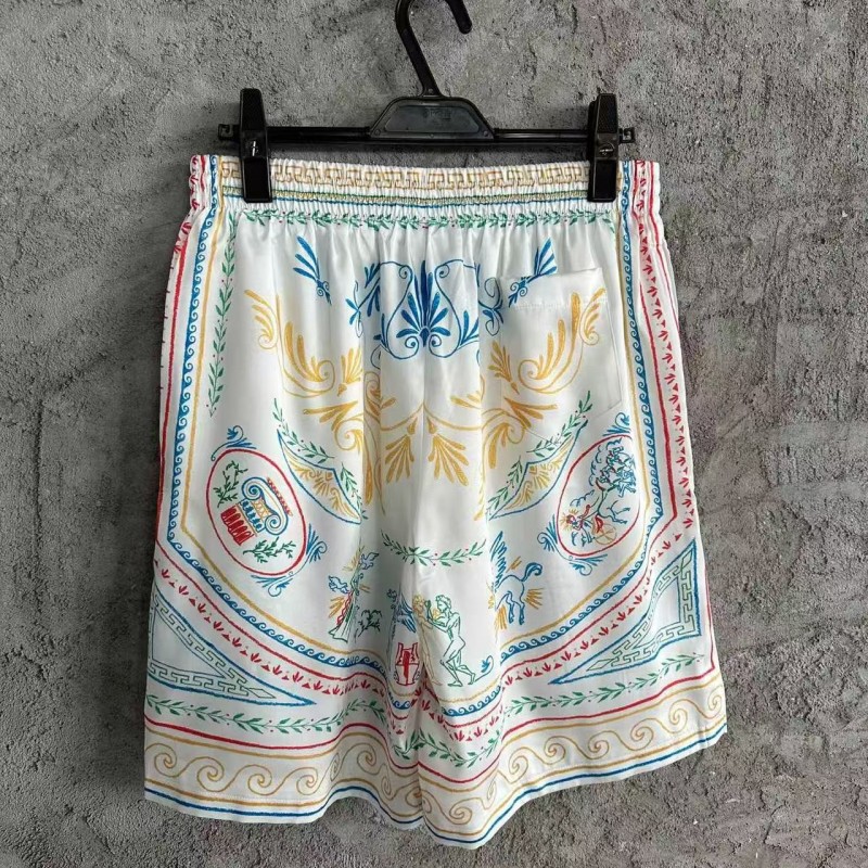 CASABLANCA White linen shorts with totem pattern
