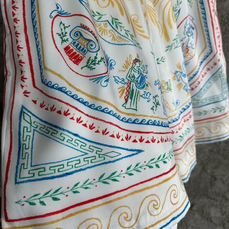 CASABLANCA White linen shorts with totem pattern