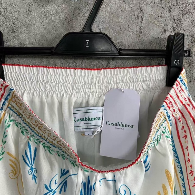 CASABLANCA White linen shorts with totem pattern