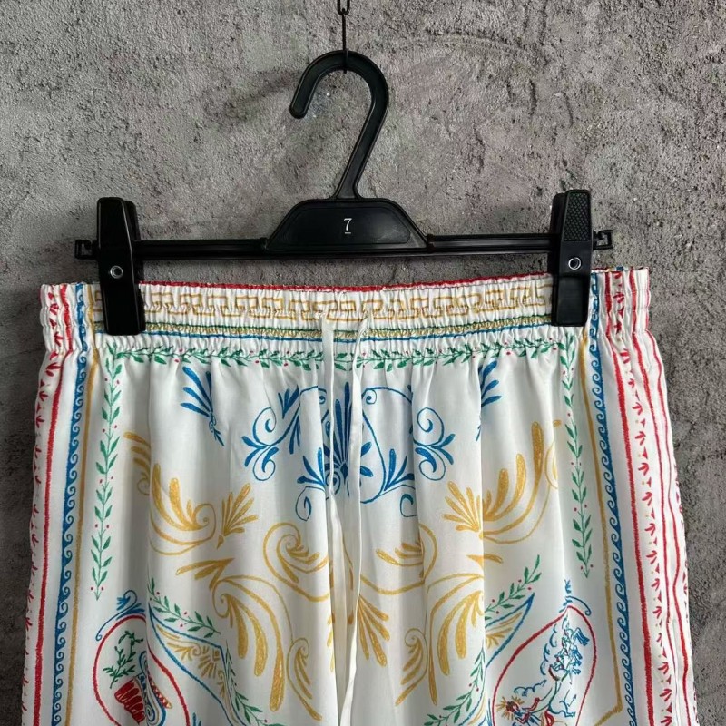 CASABLANCA White linen shorts with totem pattern