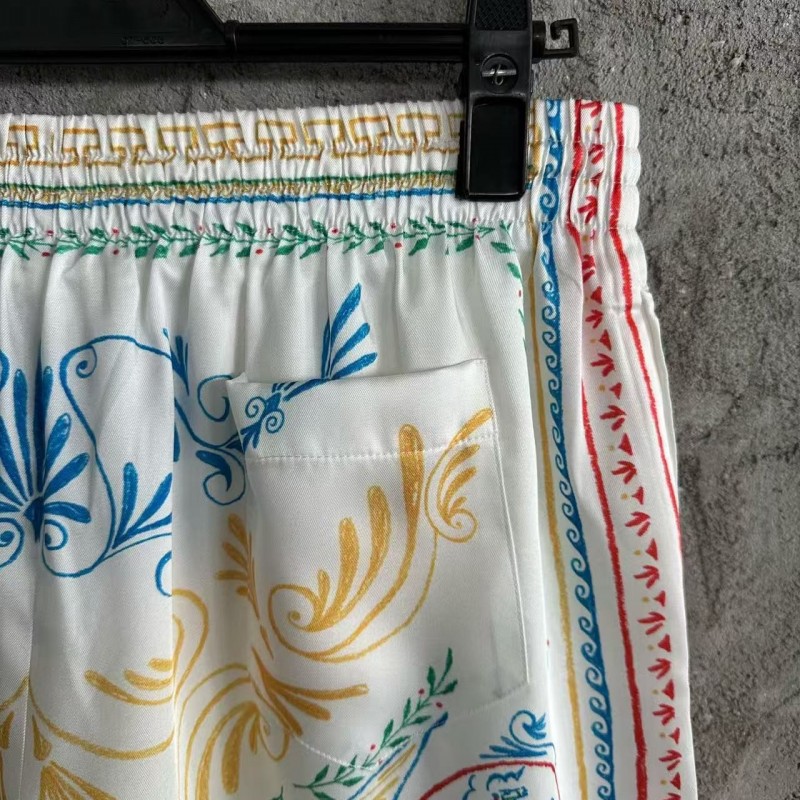 CASABLANCA White linen shorts with totem pattern