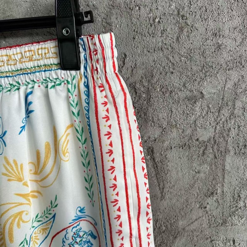 CASABLANCA White linen shorts with totem pattern