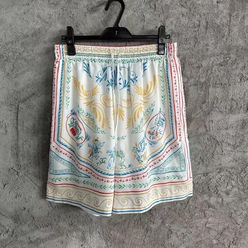 CASABLANCA White linen shorts with totem pattern
