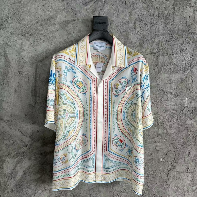 CASABLANCA White linen T-shirt with totem pattern