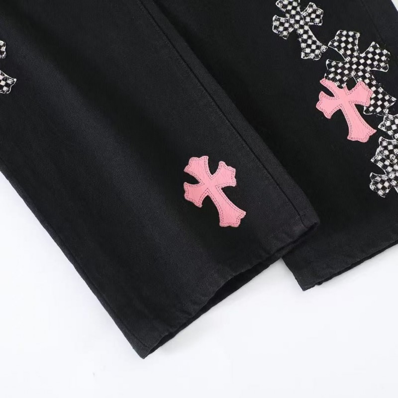 Ch**me He**ts pink cross checkerboard trousers