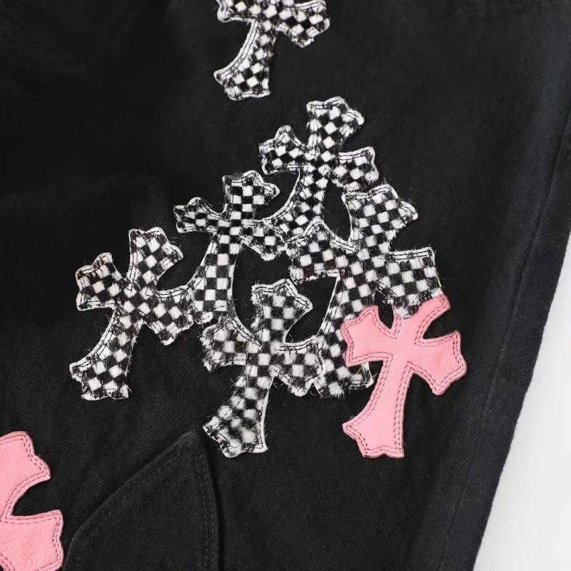 Ch**me He**ts pink cross checkerboard trousers