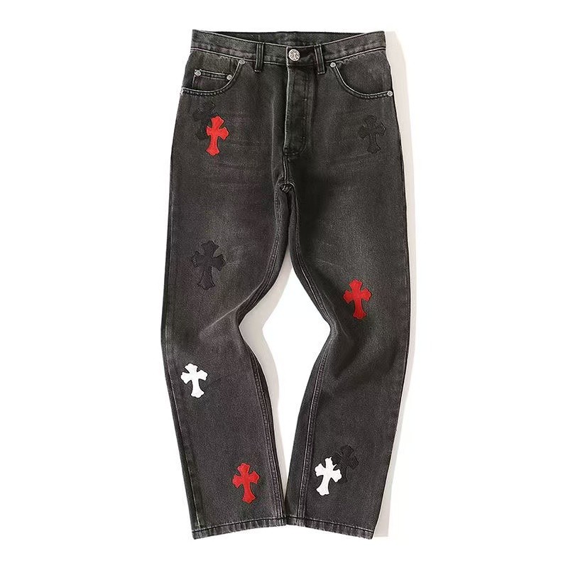 Ch**me He**ts Red Black and White Cross Jeans