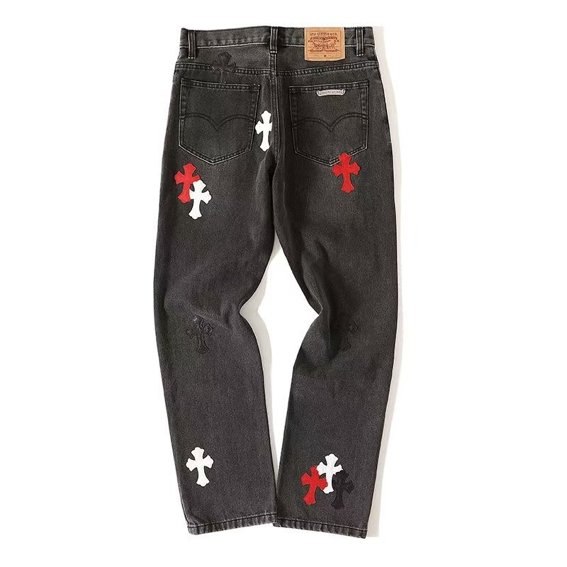 Ch**me He**ts Red Black and White Cross Jeans