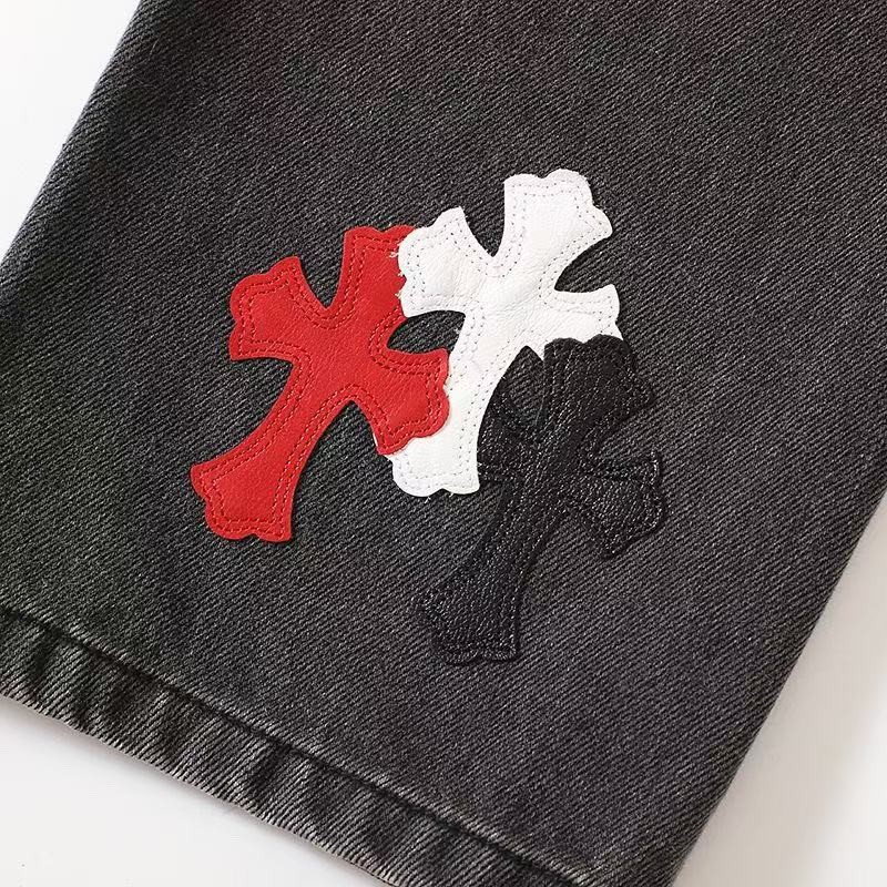 Ch**me He**ts Red Black and White Cross Jeans