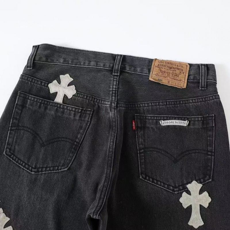 Ch**me He**ts Grey Pony Hair Cross Jeans