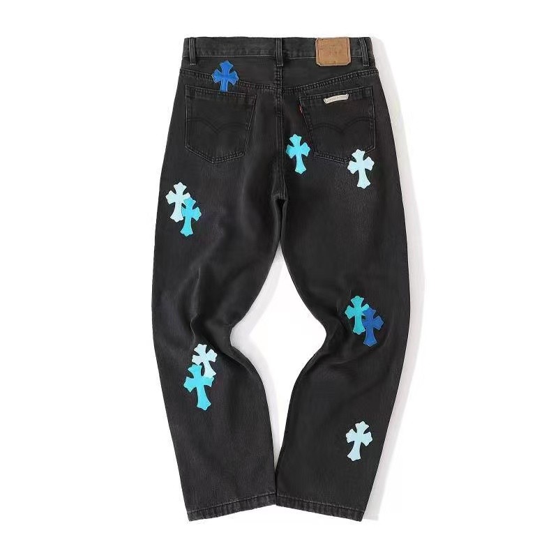 Ch**me He**ts London Limited Edition Blue Leather and Black Jeans