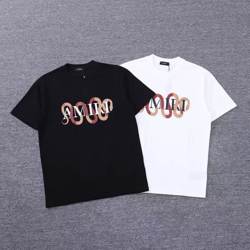 AMIRI Spring and Summer Snake Print Letter Pattern Short Sleeve