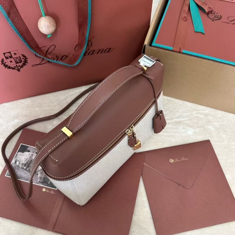 L**o p*ana new counter wine red leather with canvas handbag crossbody bag size: 27*1*10cm