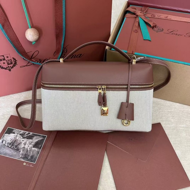 L**o p*ana new counter wine red leather with canvas handbag crossbody bag size: 27*1*10cm
