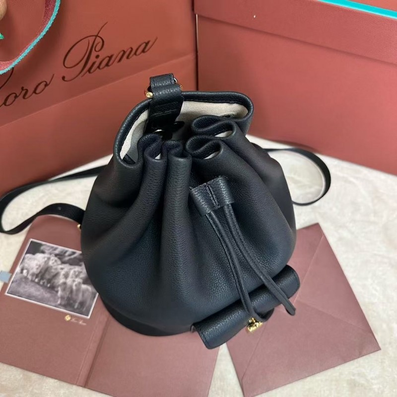 L**o p*ana extra black imported cowhide drawstring backpack, size: 25*27*14cm