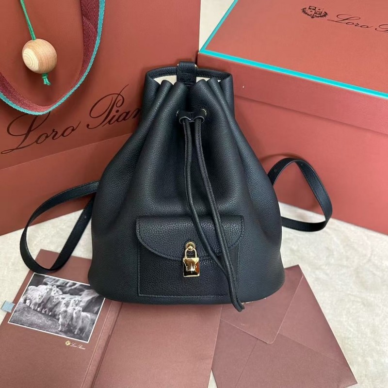 L**o p*ana extra black imported cowhide drawstring backpack, size: 25*27*14cm
