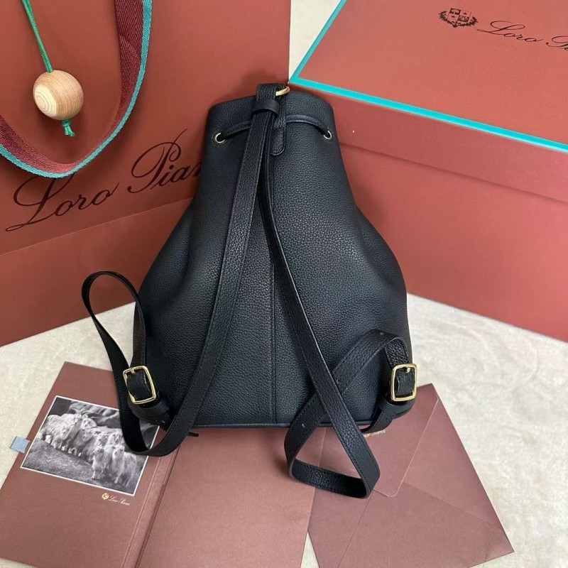 L**o p*ana extra black imported cowhide drawstring backpack, size: 25*27*14cm