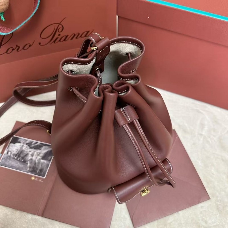 L**o p*ana extra black imported cowhide drawstring backpack, size: 25*27*14cm