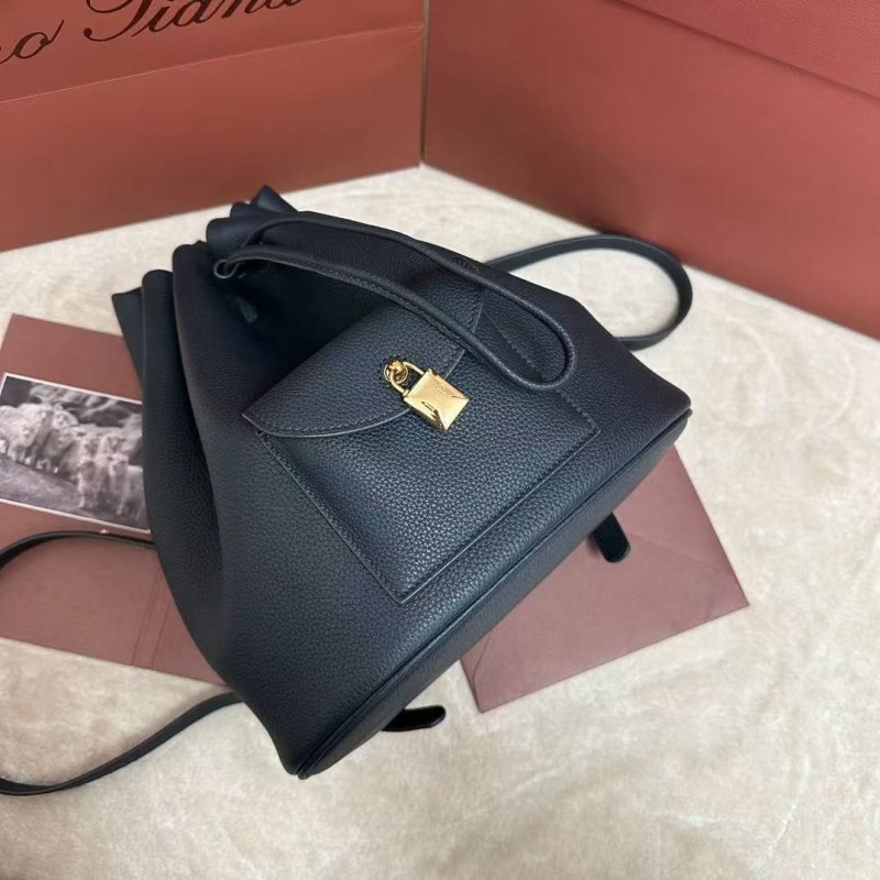 L**o p*ana extra dark blue imported cowhide drawstring backpack, size: 25*27*14cm