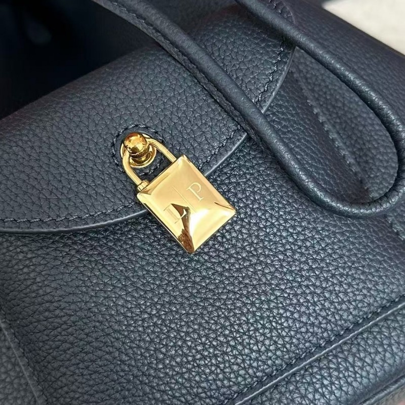 L**o p*ana extra dark blue imported cowhide drawstring backpack, size: 25*27*14cm