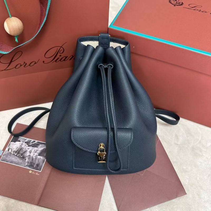 L**o p*ana extra dark blue imported cowhide drawstring backpack, size: 25*27*14cm