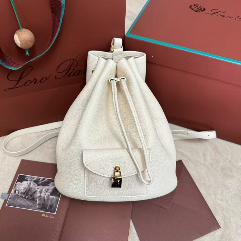 L**o p*ana extra white imported cowhide drawstring backpack, size: 25*27*14cm