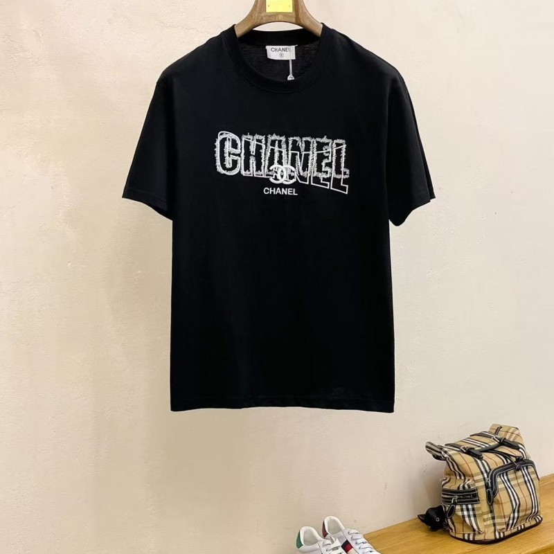 Ch*el cotton logo embroidered T-shirt