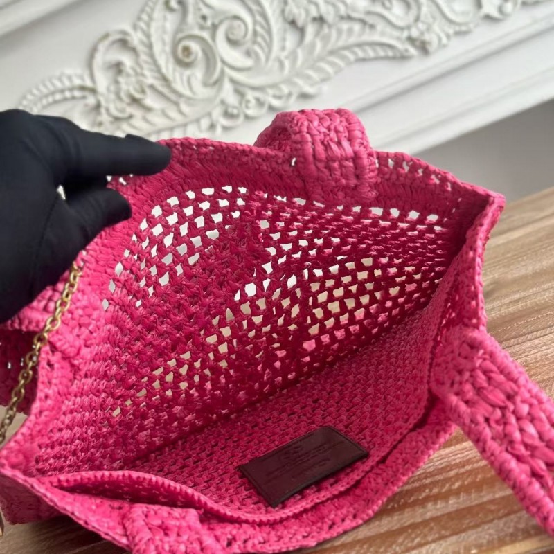 chloe spring and summer new style SUMMER BANANA dopamine color rose red pure handmade straw woven ba